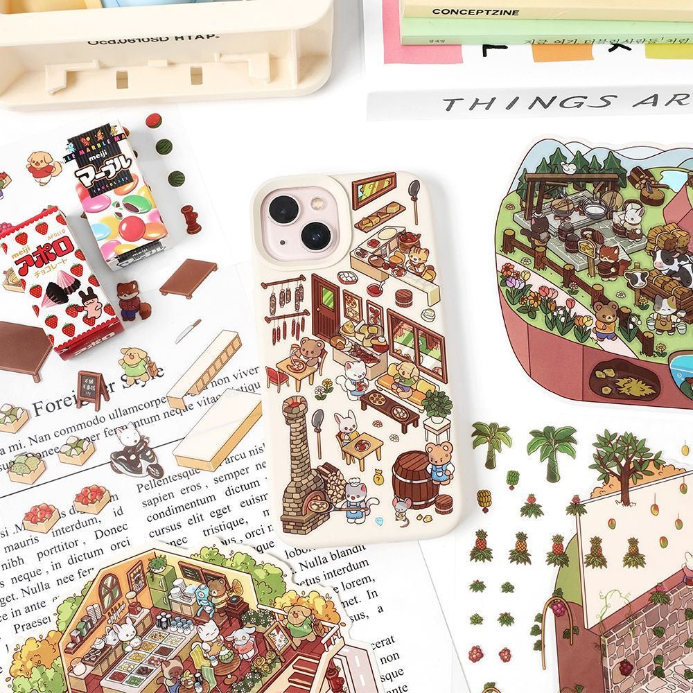 Sticker Scenes! Sunshine Greenhouse|Cat Cafe|Bakery|Library
