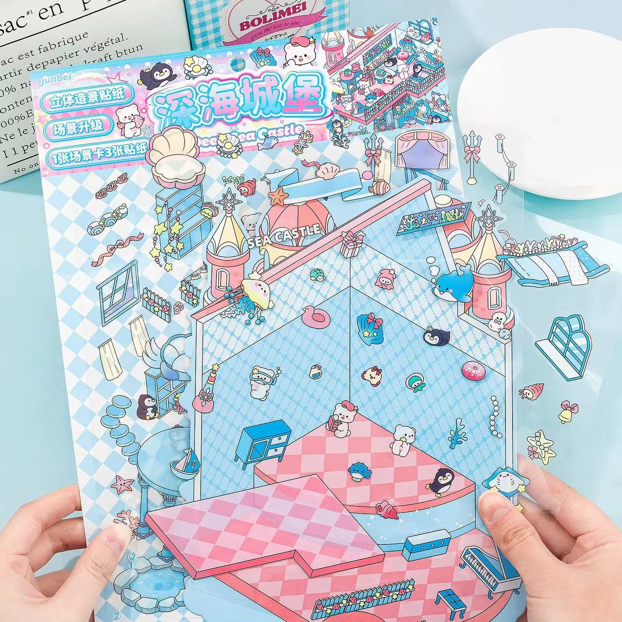 Capybara Theater Science Museum Ski Resort Aquarium 3D Miniature Scene Sticker Sheet