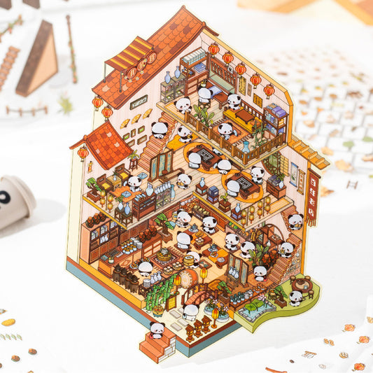 Big Size Capybara Farm Panda Restaurant 3D Miniature Scene Sticker