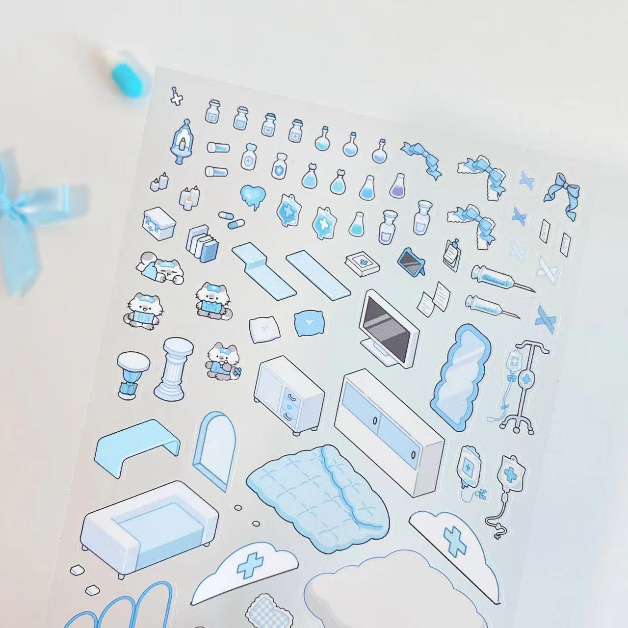 DIY Gothic Cat Black Pink Home Cat Hospital Miniature Scene Sticker