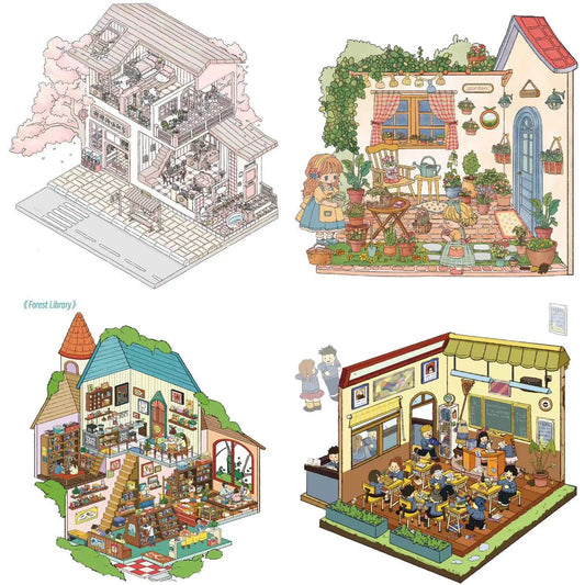 3D Sticker Scene, Make your Own Cozy House Corner Bakery Bookstore Garden