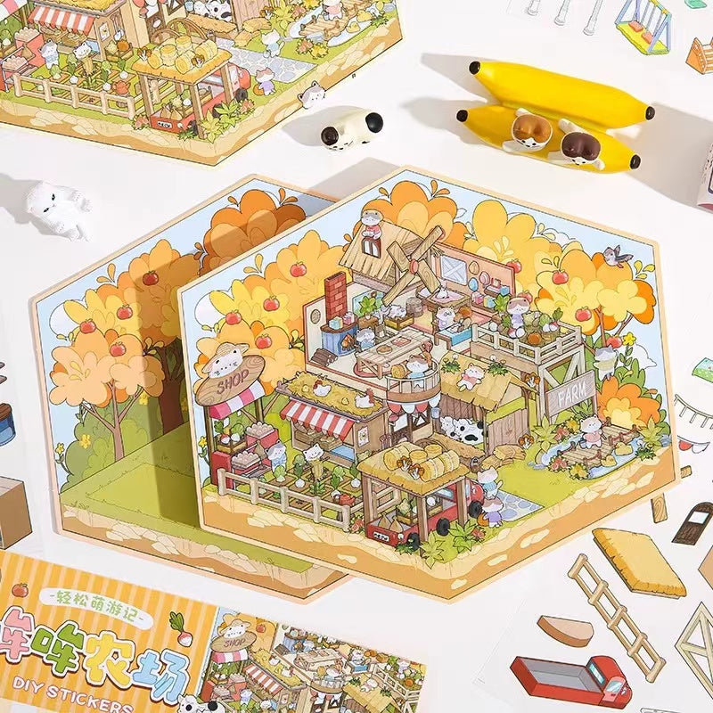 3D Sticker Scene DIY Cat Farm Forest Book Bar Yacht Party Amusement Park
