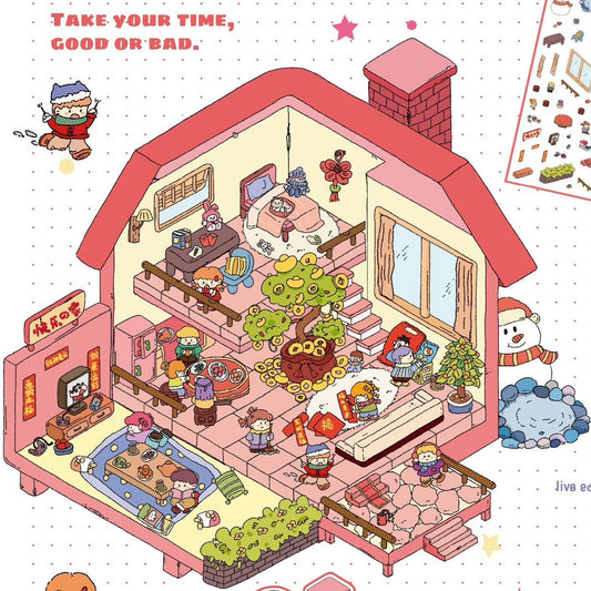 3D Visual Miniature House Scene Sticker Cozy Room Stress-Relief Art Relax Gift