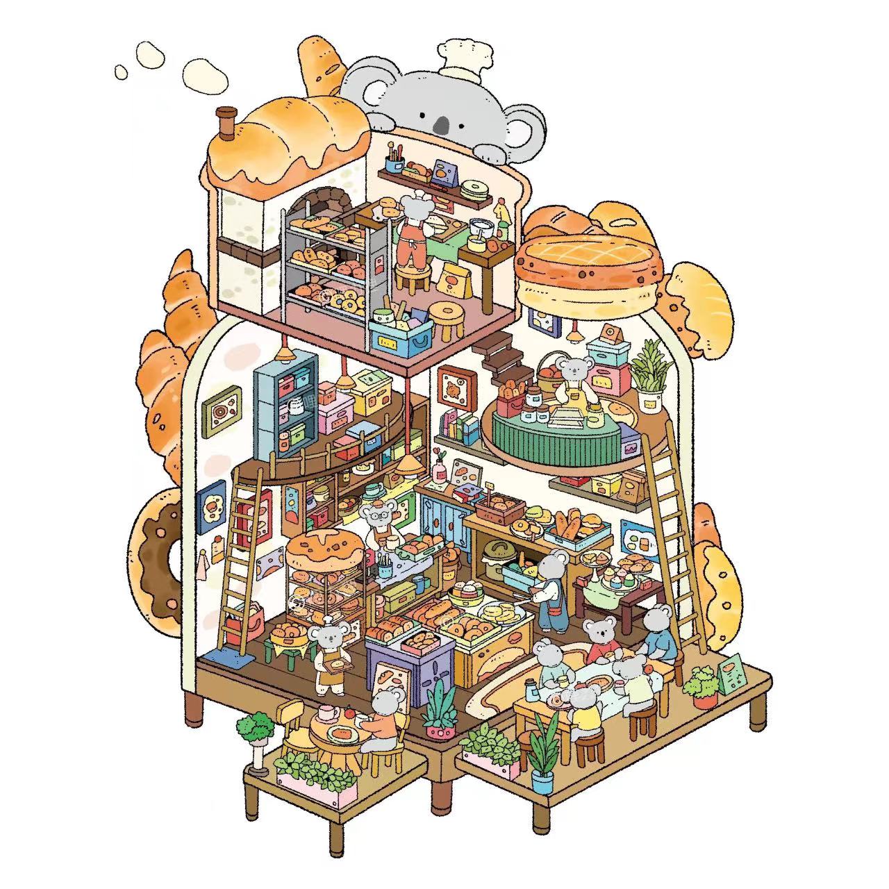 3D Sticker Scene DIY Puppy Ice Cream Factory Drift Bottle Village Apple Juice Factory