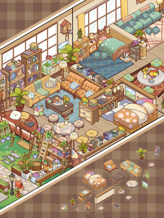 Miniature Town Sticker Scene, Stackable Houses Magnetic Stickers