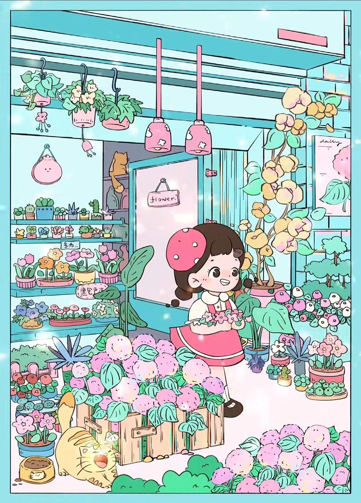 DIY Sweetie Cake illustrated Bookstore Flower Shop Kitchen 3D Sticker Scene