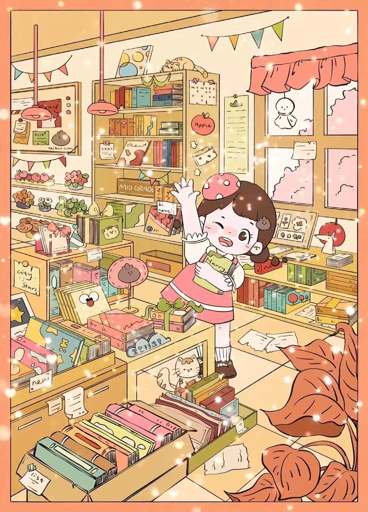DIY Sweetie Cake illustrated Bookstore Flower Shop Kitchen 3D Sticker Scene