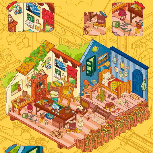 DIY Tropical Retro Bedroom Kitchen Van Gogh House Miniature Scene Sticker Sheet