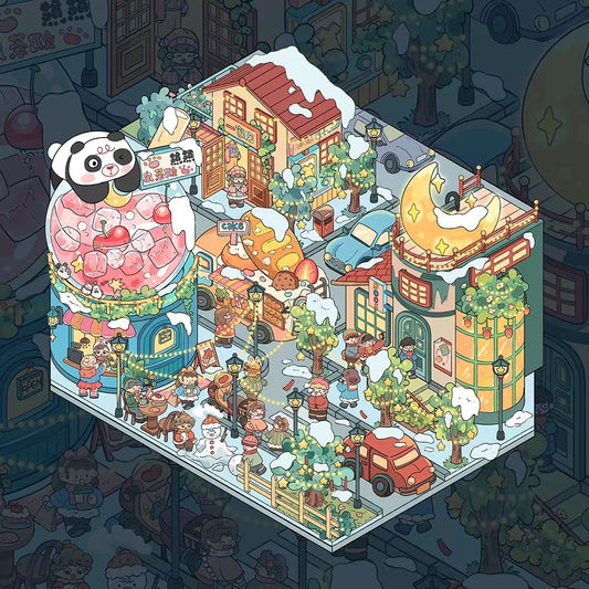 DIY 3D Sticker Scene: Pink Party Winter Alley Retro Toy House Old-Time General Store