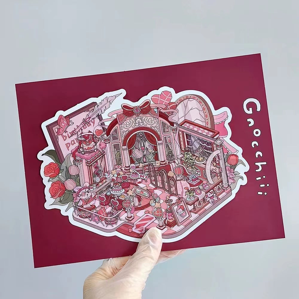 DIY 3D Sticker Scene: Pink Party Winter Alley Retro Toy House Old-Time General Store