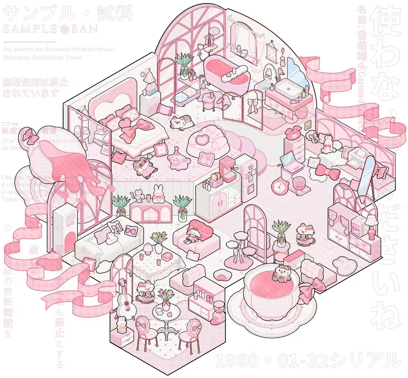 DIY Gothic Cat Black Pink Home Cat Hospital Miniature Scene Sticker