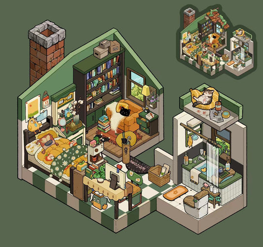 3D Sticker Scene Meow Loft Sakura Court Moro Nest Steam Hall DIY Sticker Kit