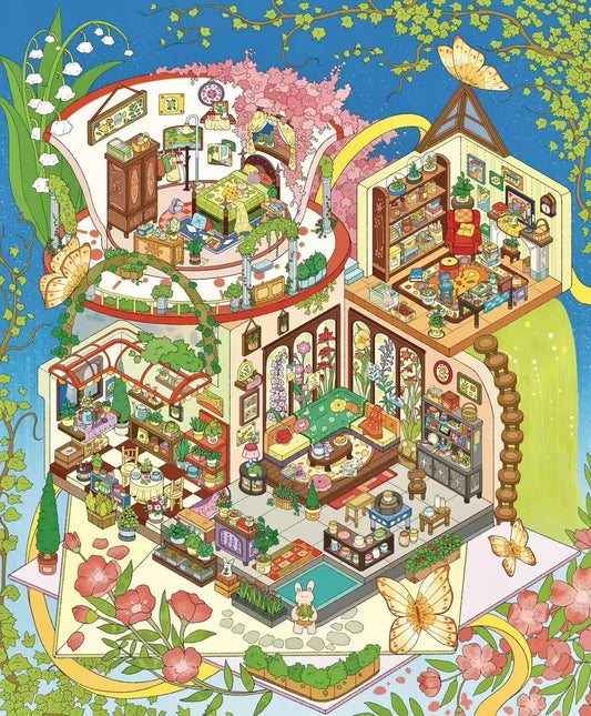 3D Sticker Scene Fairy Tale Cottage Floral Dream House Verdant Cabin Dreamy Nest