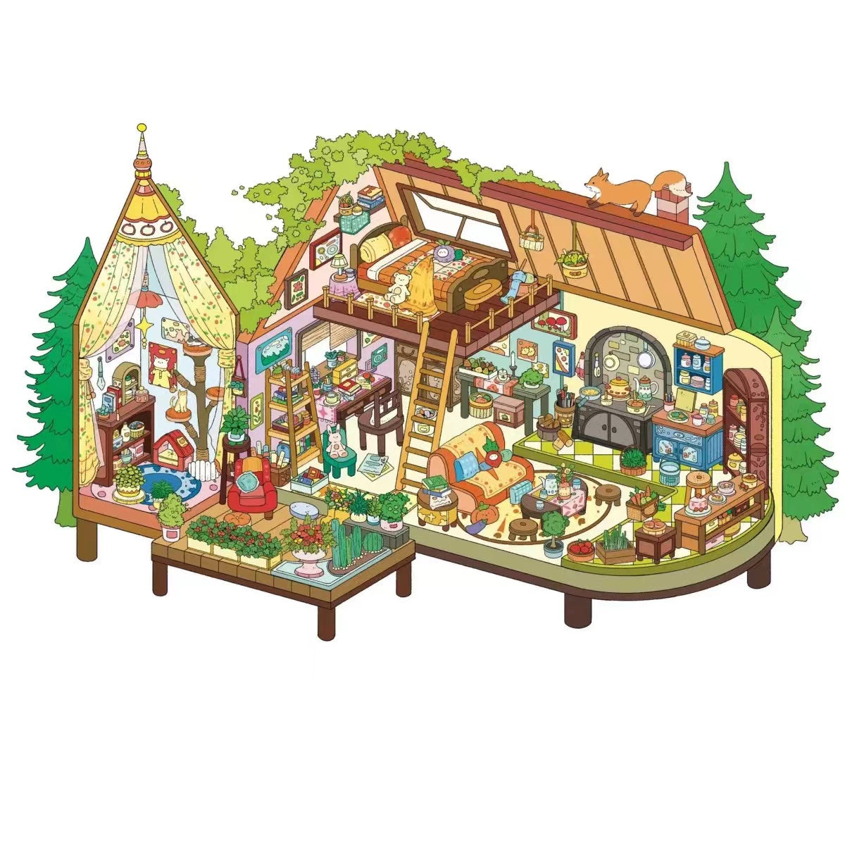 3D Sticker Scene Fairy Tale Cottage Floral Dream House Verdant Cabin Dreamy Nest