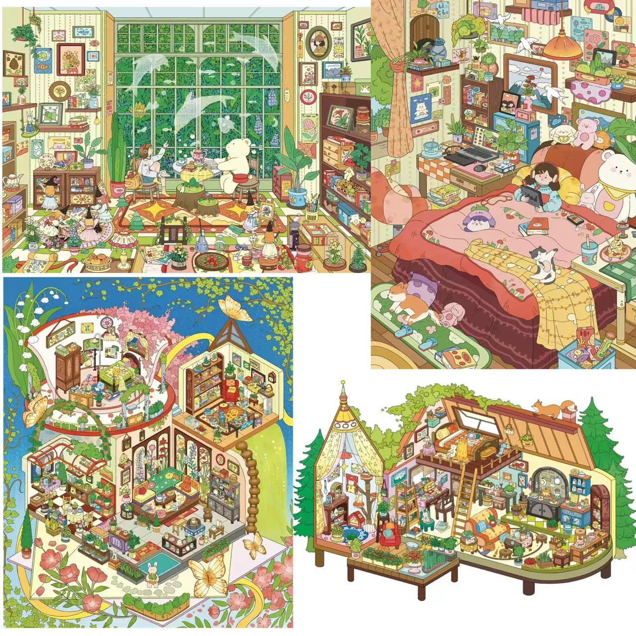 3D Sticker Scene Fairy Tale Cottage Floral Dream House Verdant Cabin Dreamy Nest