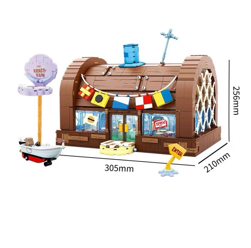 Krusty Krab Restaurant Cartoon Building Blocks Bricks Set US Tax-Free