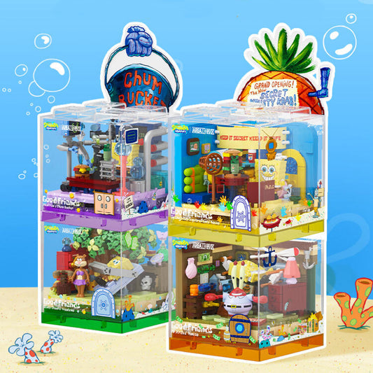 Krusty Krab Pineapple House Stone House Easter Island Head Buildable Display Boxes