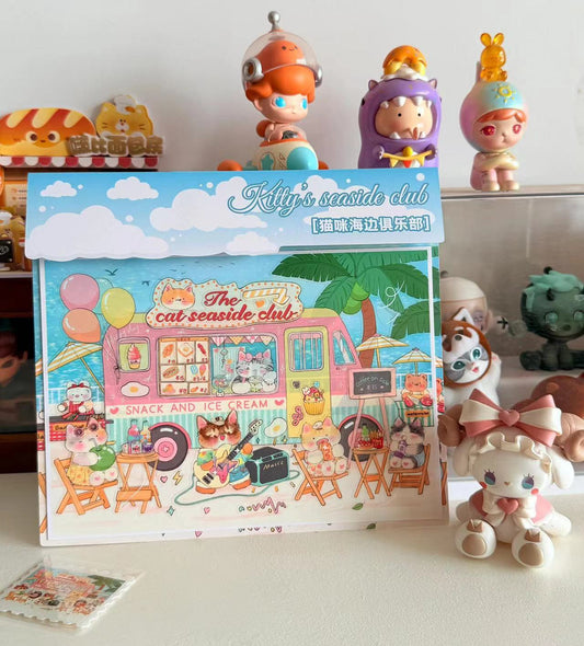 DIY Kitty Puzzle Sticker, Seaside Club|Beatuty Shop|Coffee|Bakery|New Year