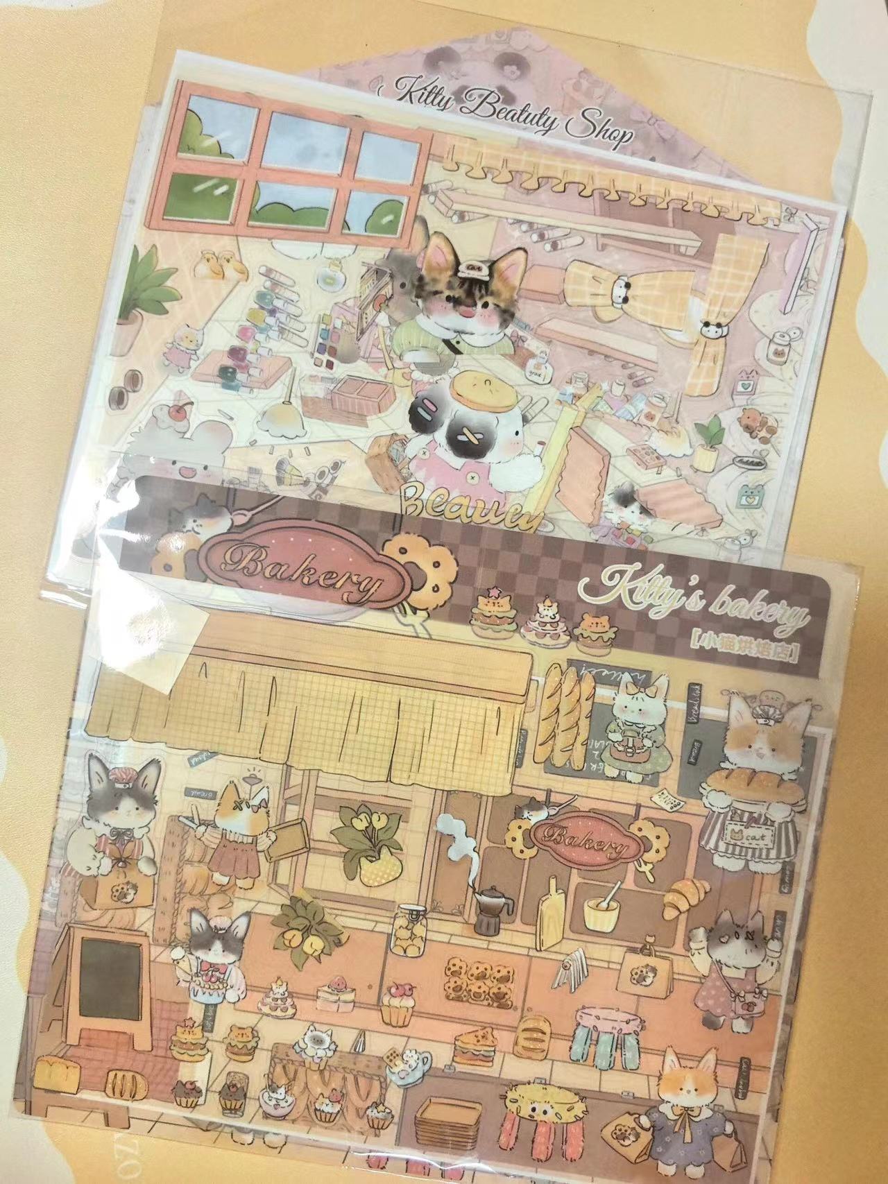 DIY Kitty Puzzle Sticker, Seaside Club|Beatuty Shop|Coffee|Bakery|New Year