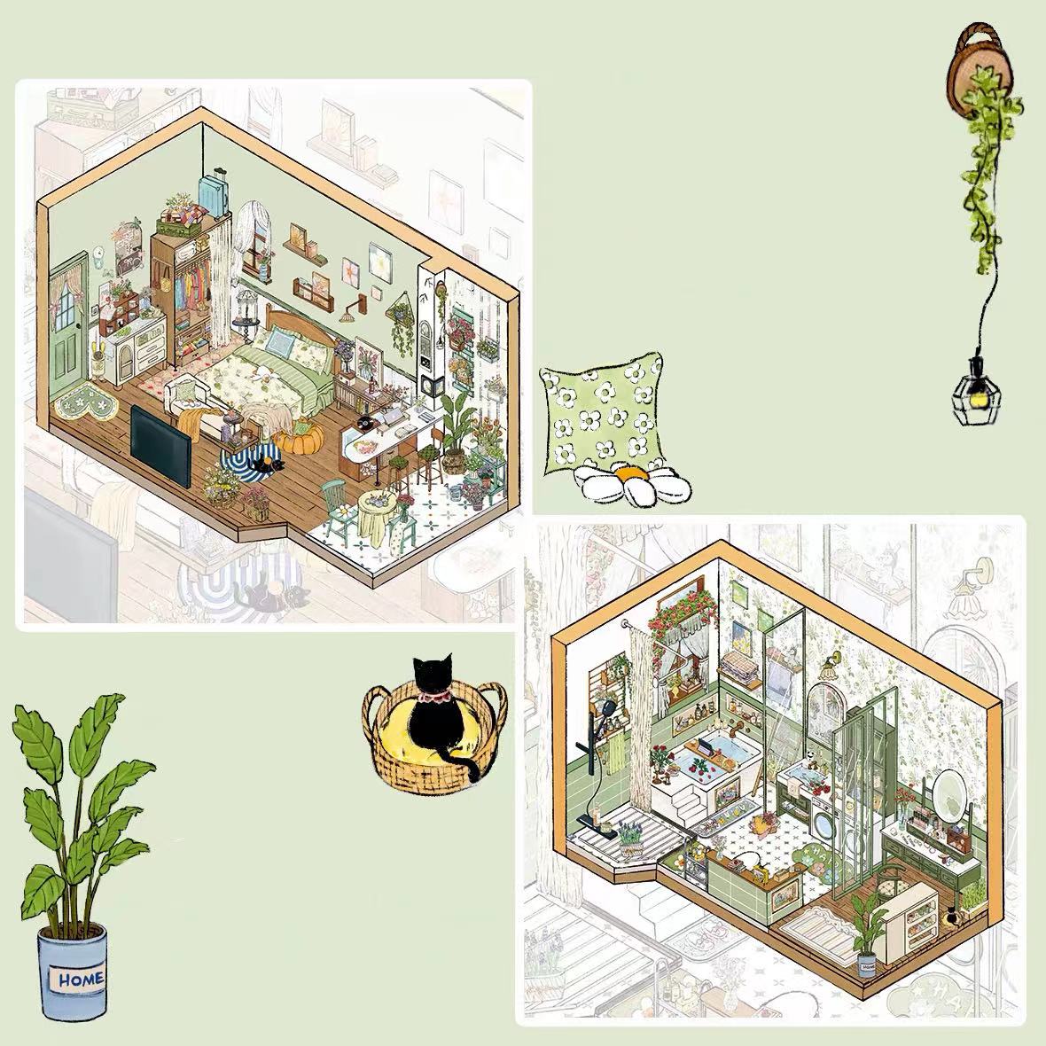 DIY Cottagecore Living 3D Sticker Scene