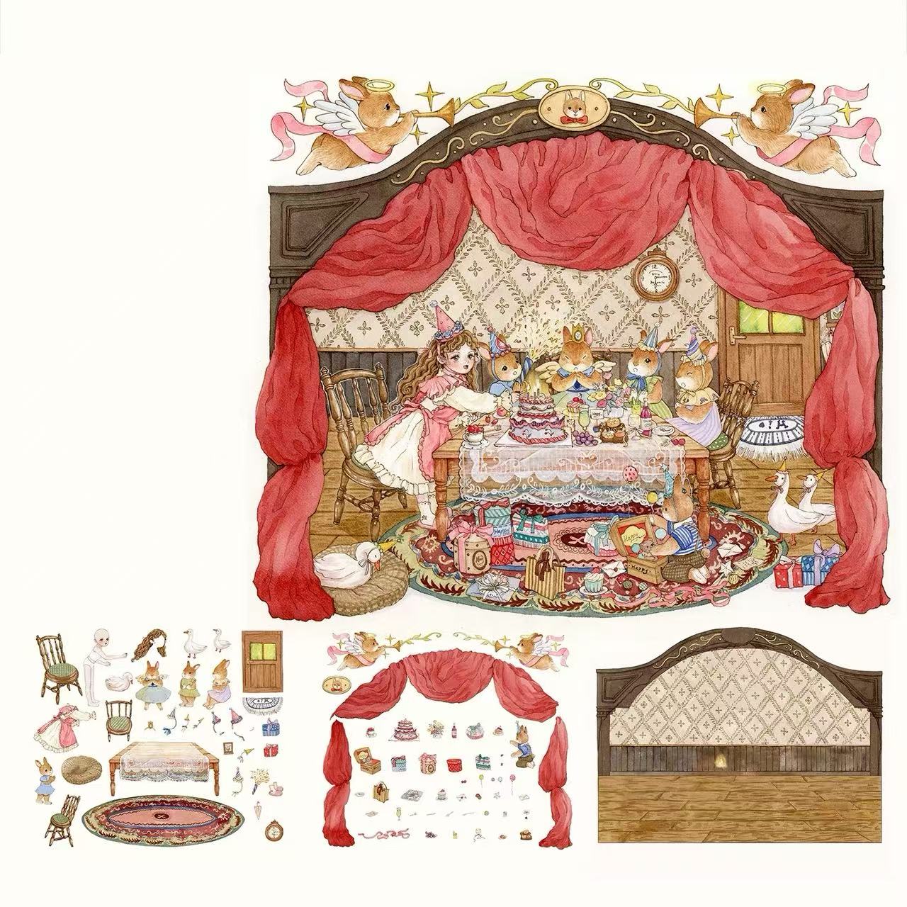Grimm Dream River Bunnyland Birthday Landscape Stickers