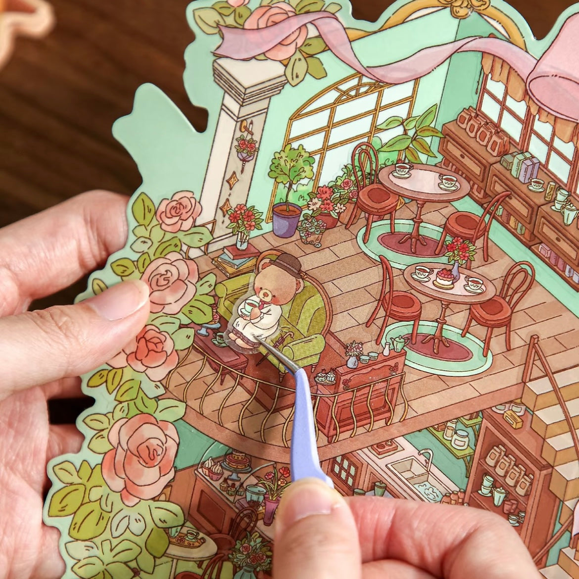3D Miniature Scene Stickers DIY Little Bear’s Romantic Cottage Afternoon Tea