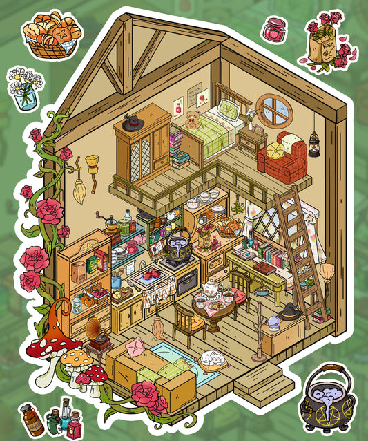 3D Sticker Puzzle Create The Enchanted Cabin Morning Glory Cottage Green Kitchen