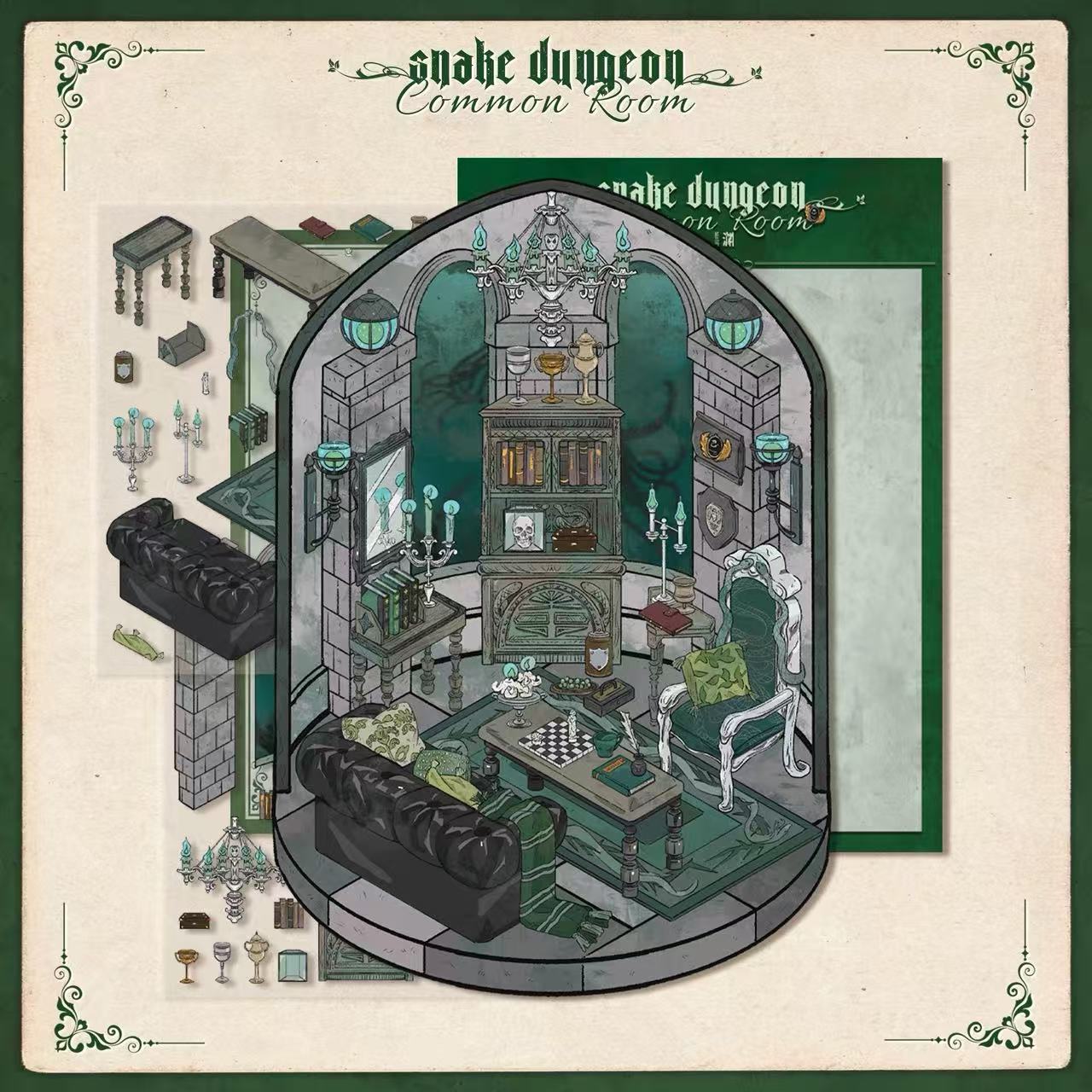 3D Magical Scene Sticker Hagrid’s Hut The Burrow Slytherin Common Room