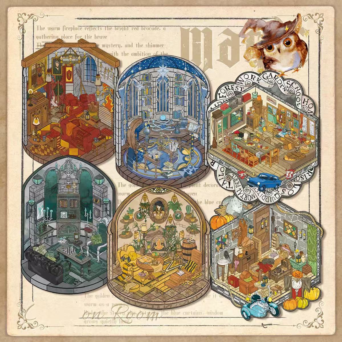 3D Magical Scene Sticker Hagrid’s Hut The Burrow Slytherin Common Room