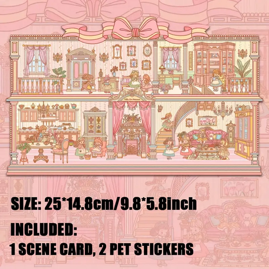 DIY Victorian Dollhouse Style Floating Island Orchard Bunny 3D Miniature Scenery Stickers