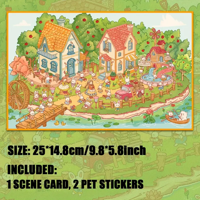 DIY Victorian Dollhouse Style Floating Island Orchard Bunny 3D Miniature Scenery Stickers