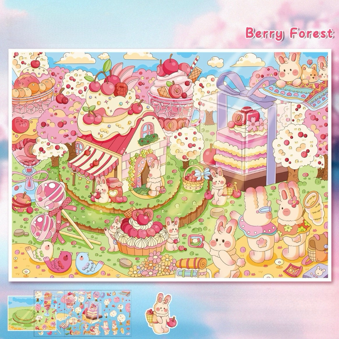DIY Victorian Dollhouse Style Floating Island Orchard Bunny 3D Miniature Scenery Stickers