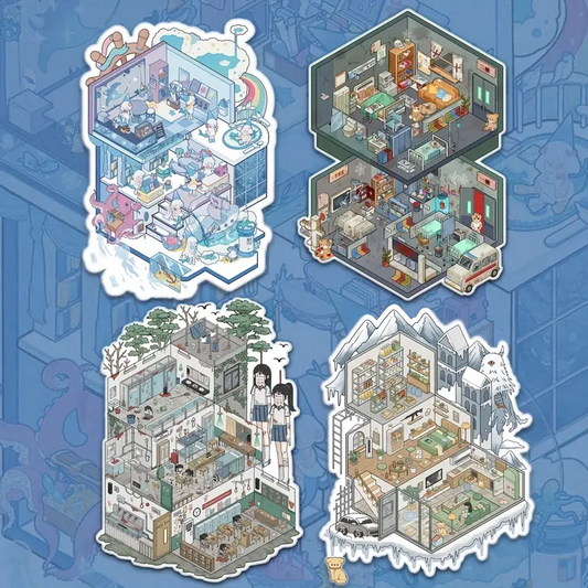 Horrible Pyramid|Science Lab|Ghost Castle|Scary Aquarium DIY Stickers Set