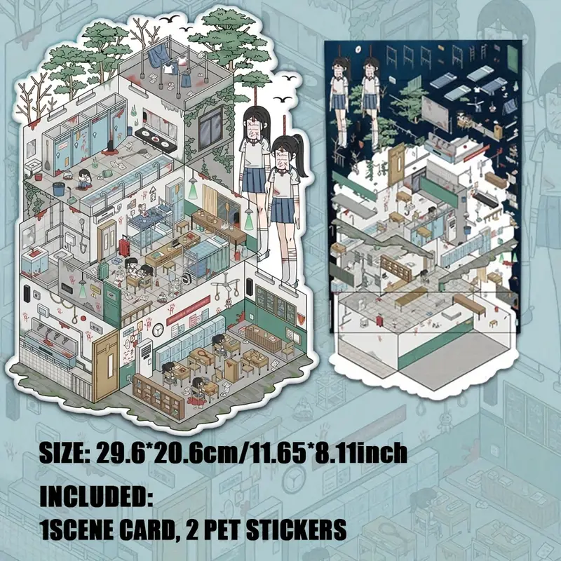 Horror Hospital|Summer Seal World|Terrible Classroom|Snow House DIY Stickers