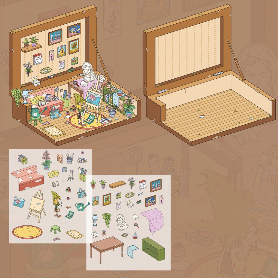 DIY 3D Dessert Shop Bakery BookStore Art Studio Miniature Scene Stickers