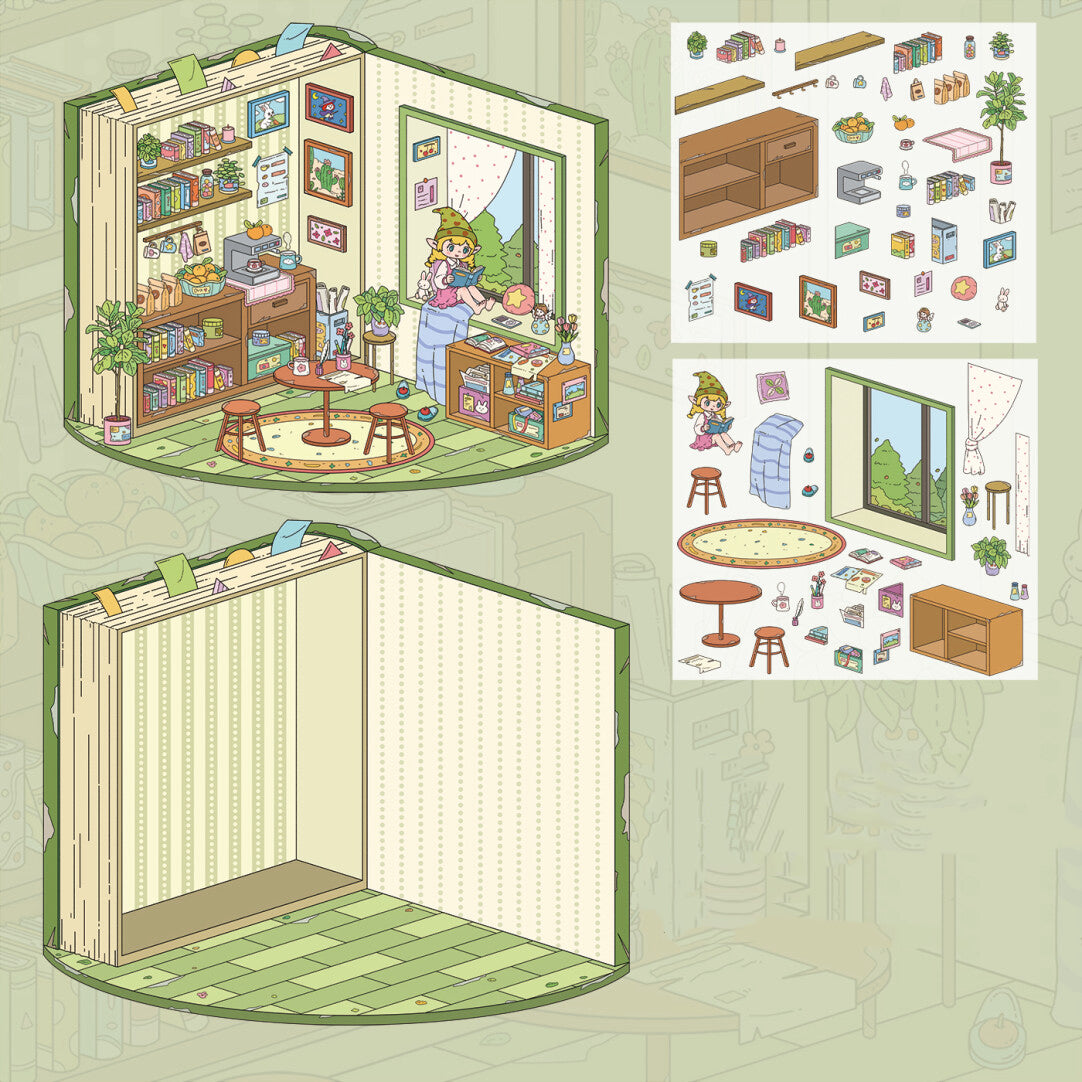 DIY 3D Dessert Shop Bakery BookStore Art Studio Miniature Scene Stickers