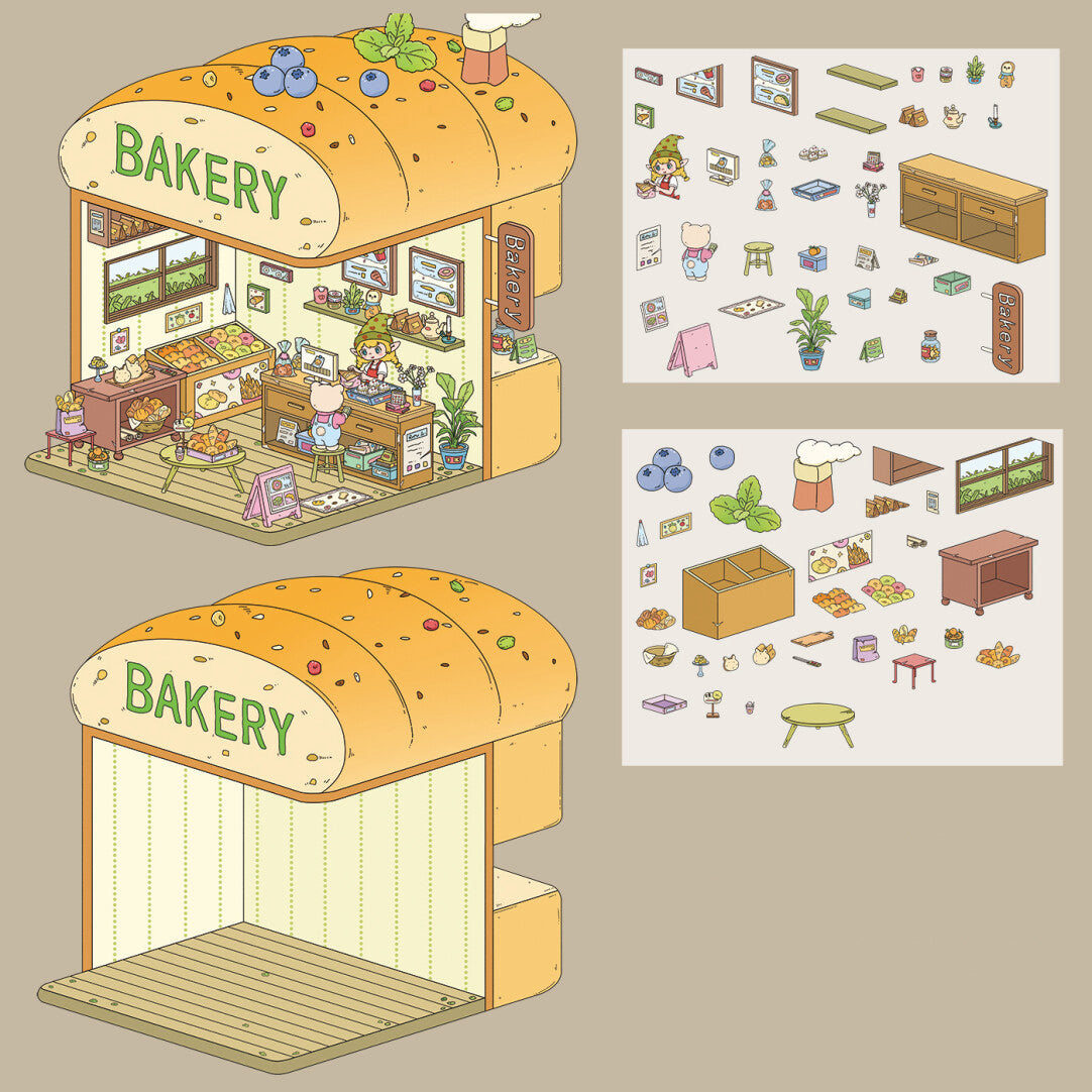 DIY 3D Dessert Shop Bakery BookStore Art Studio Miniature Scene Stickers