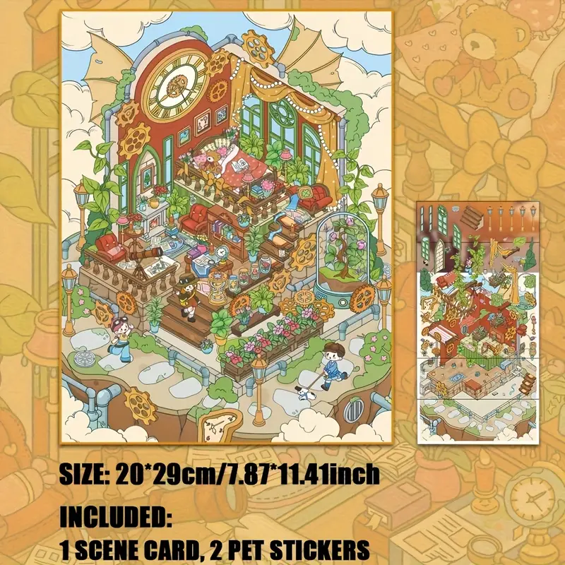 3D Miniature Scene Stickers, Make Pink Villa Mushroom Floral House Sky Paradise