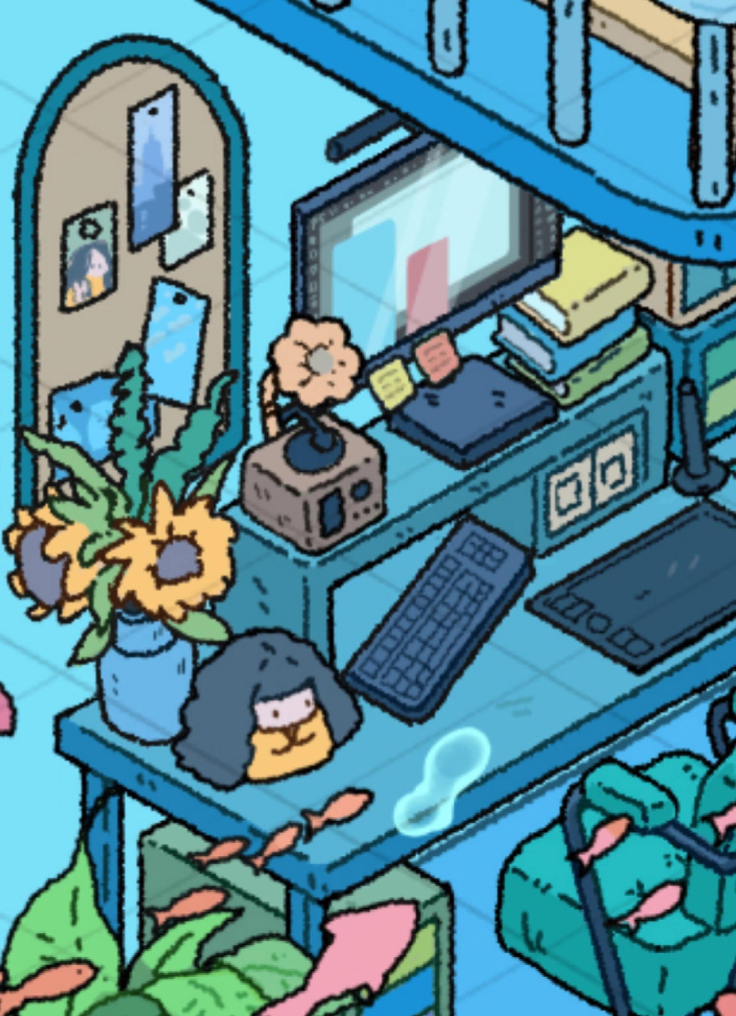 Flip-open 3D Sticker Create Home in the Fish Tank Cottage