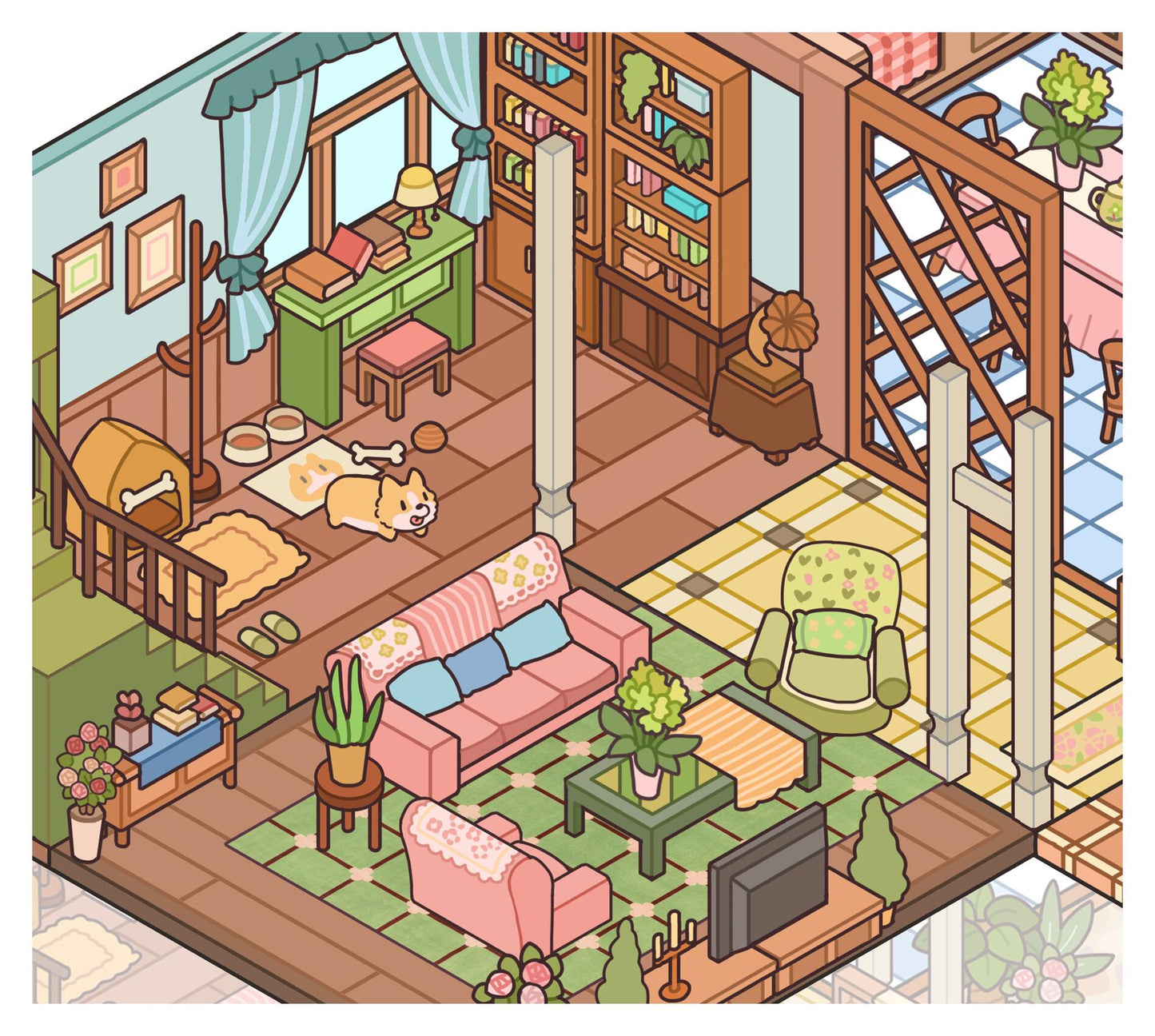 Flip-open 3D Sticker Create Home in the Fish Tank Cottage