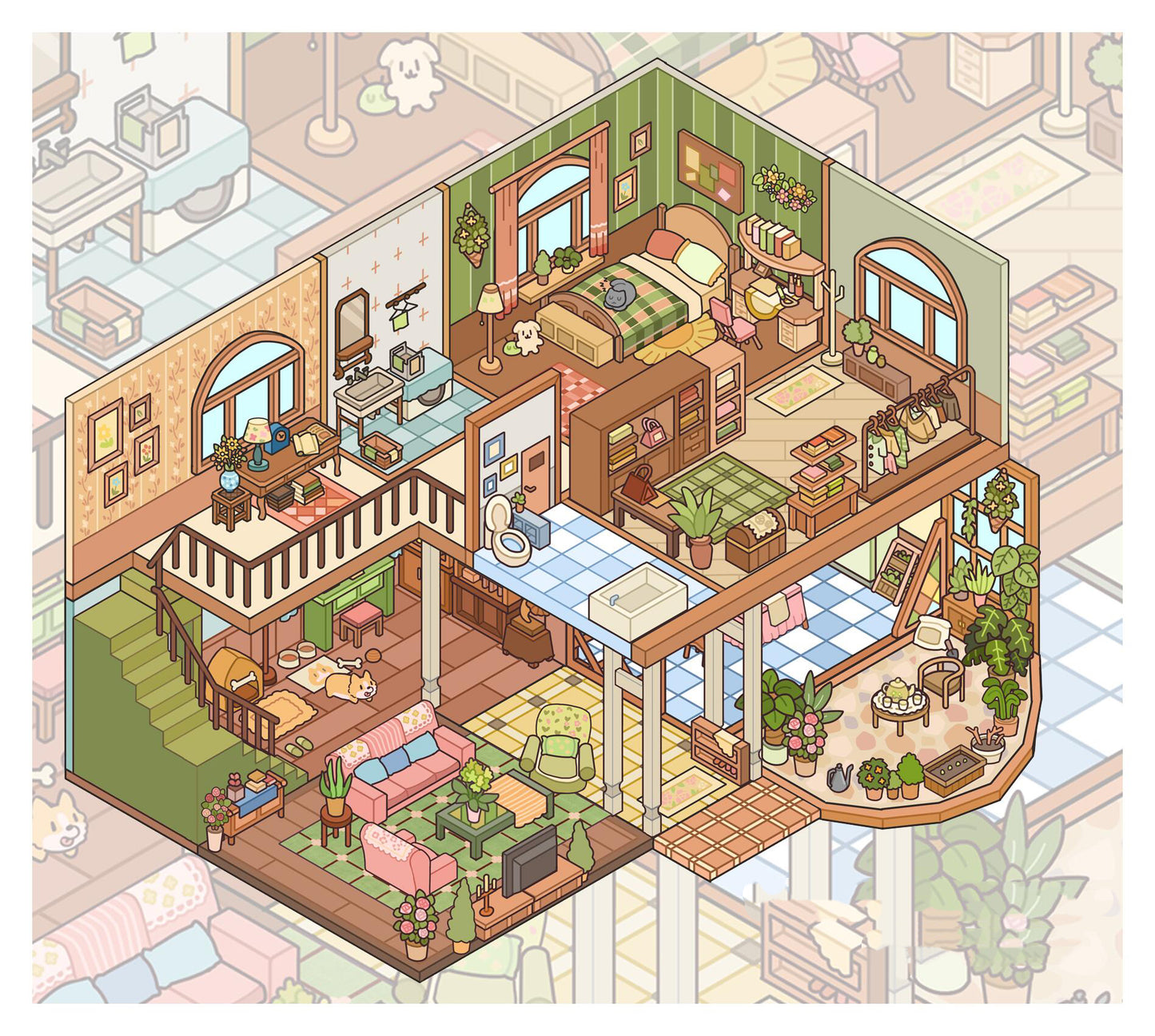 Flip-open 3D Sticker Create Home in the Fish Tank Cottage