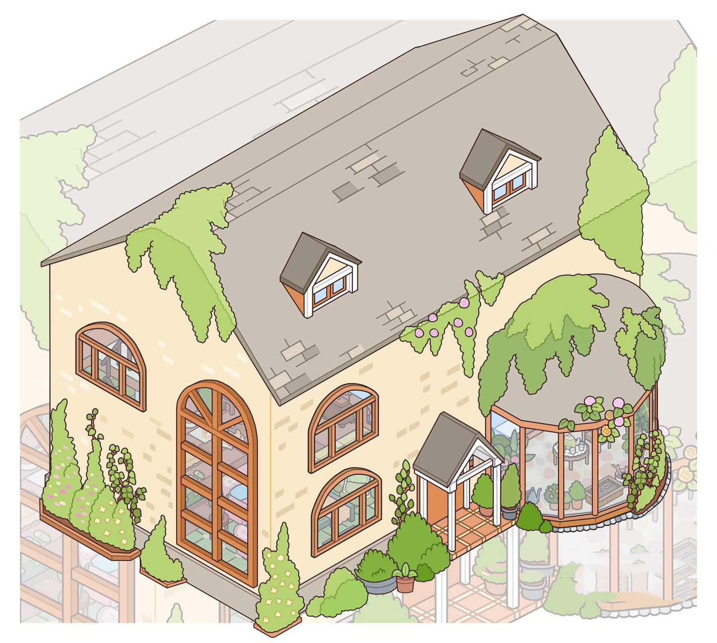 Flip-open 3D Sticker Create Home in the Fish Tank Cottage