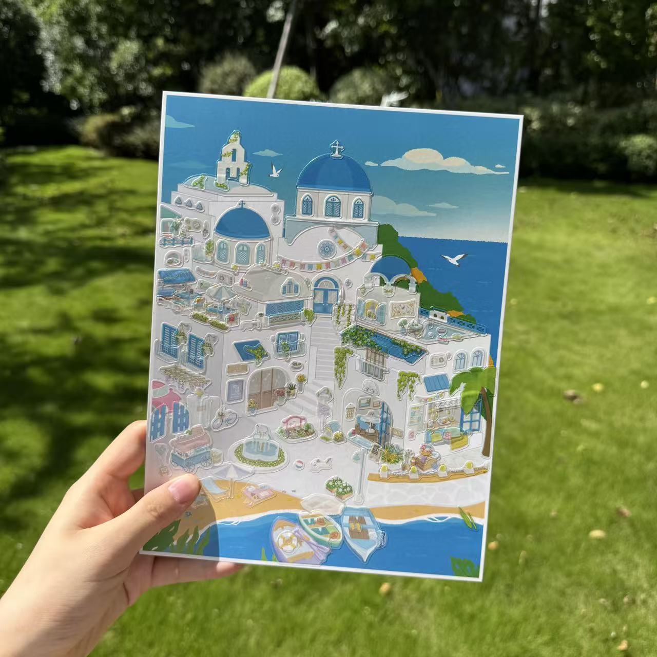 City 3D Scene Stickers Santorini Sicilian Village Rio de Janeiro Dubai