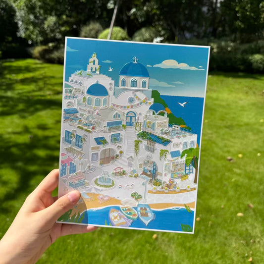 City 3D Scene Stickers Santorini Sicilian Village Rio de Janeiro Dubai