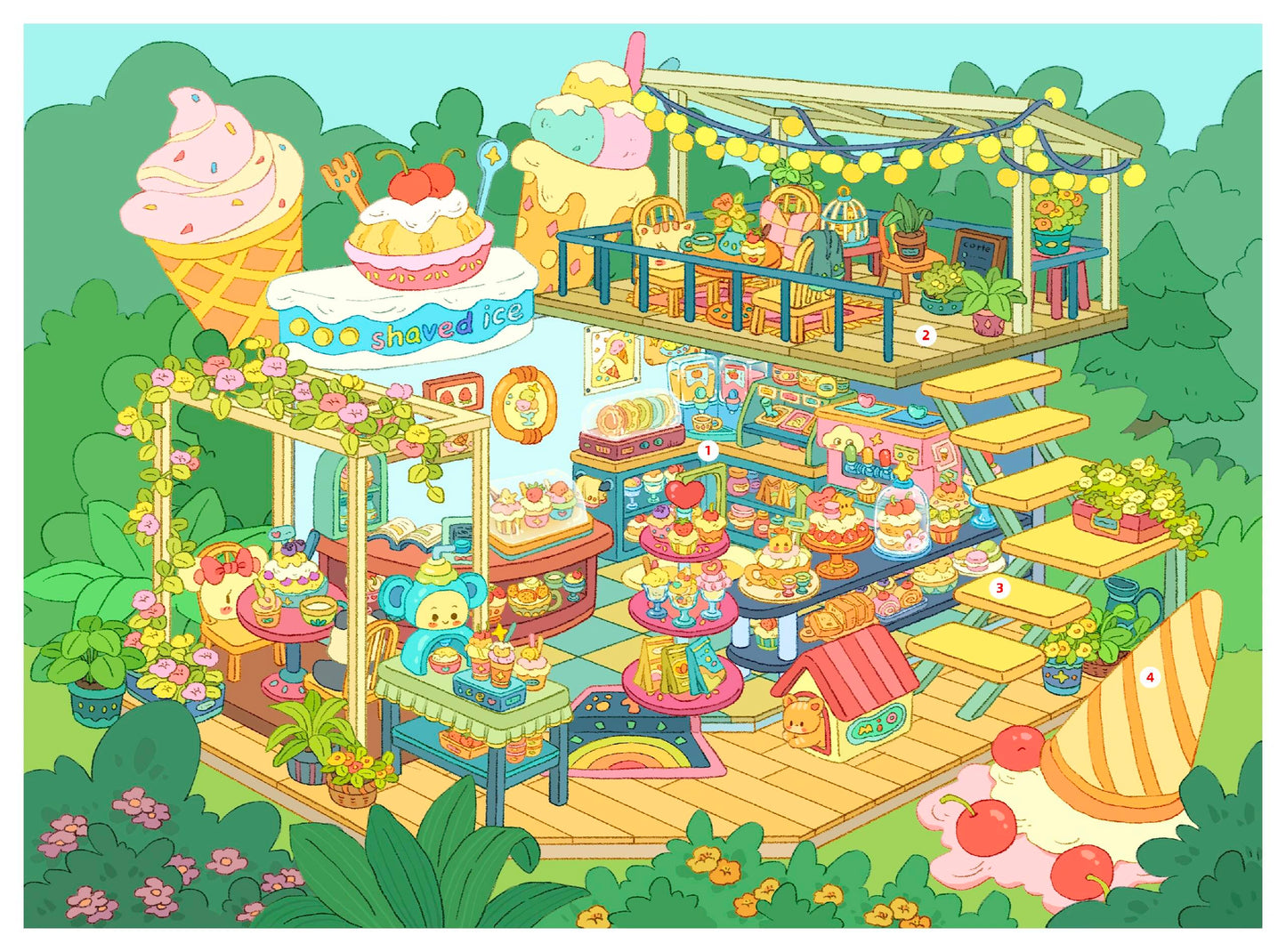 Cute Ice Cream House Woolen Town Board Game Train 3D Sticker