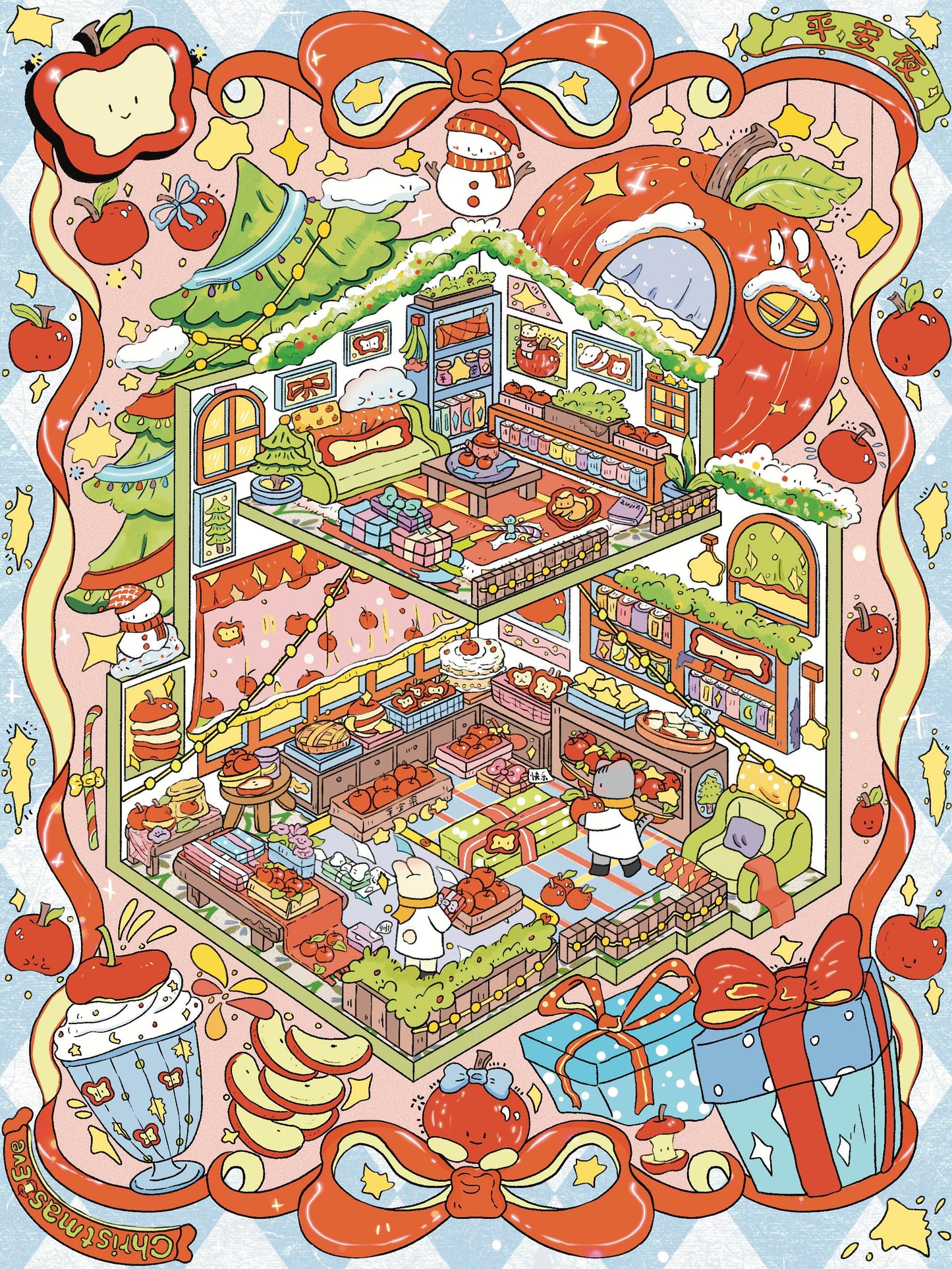 Christmas Eve Halloween Happy New Year 3D Miniature Scene Stickers