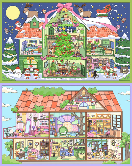Christmas Apartment & Pet Home Scene Stickers Cozy Holiday Life Decor