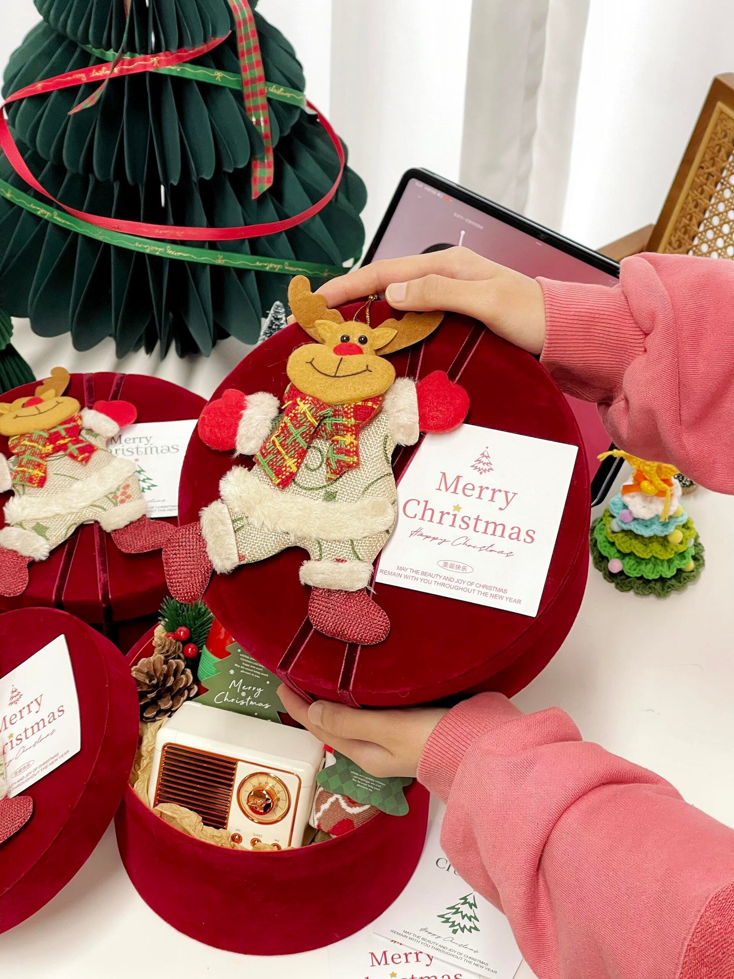Red Velvet Reindeer Christmas Gift Box