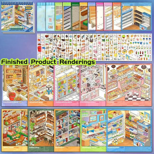 3D Scene Sticker Book Supermarket Theme,Room Scenes