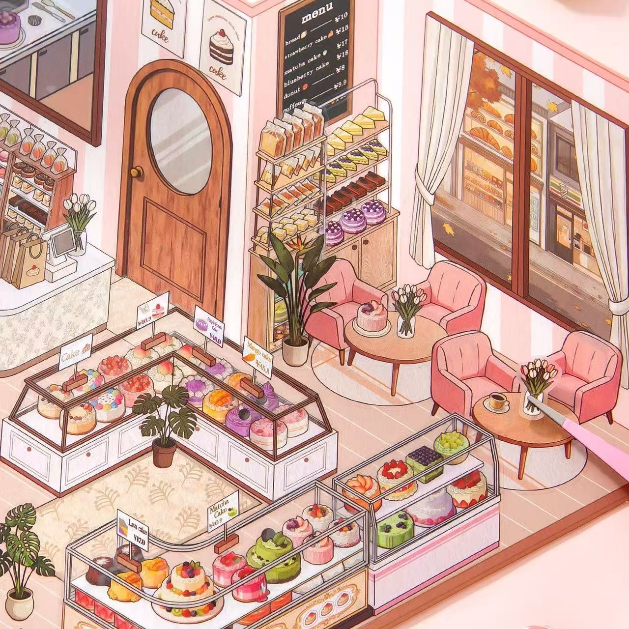 Bakery & Dessert Cake Shop Big Size 3D Scene Stickers